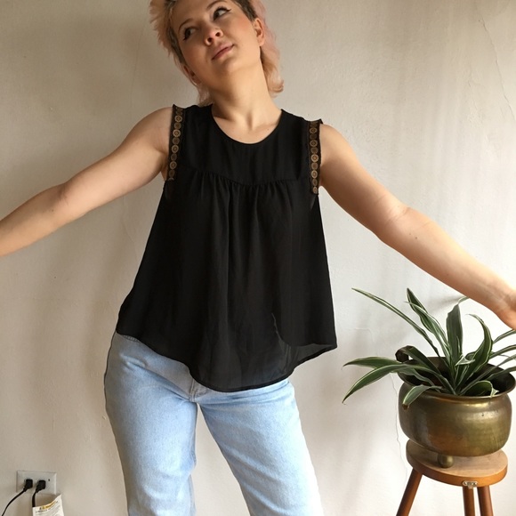 SOLD Sheer Blouse with Funky Trim - Picture 7 of 7